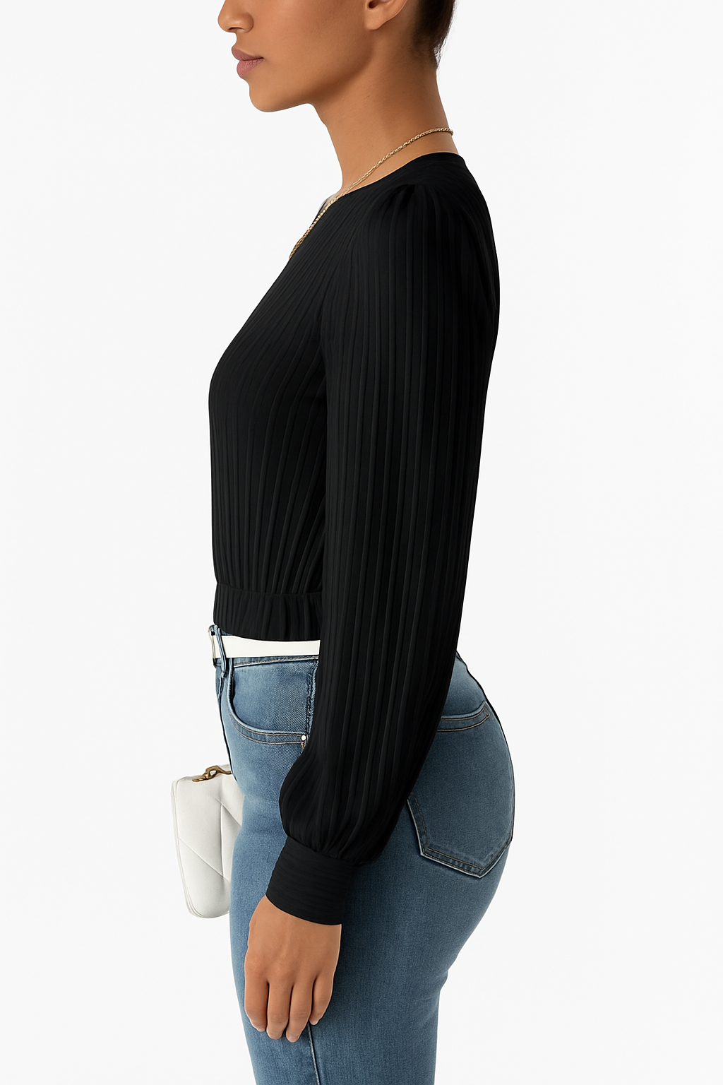 Plain Blouse with Lantern Sleeves