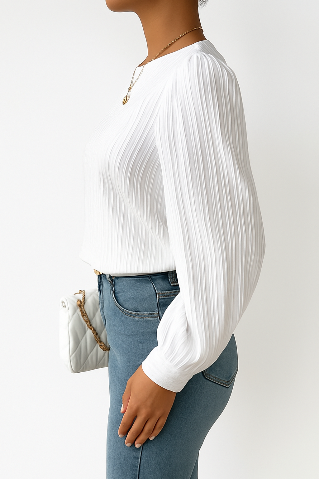Plain Blouse with Lantern Sleeves